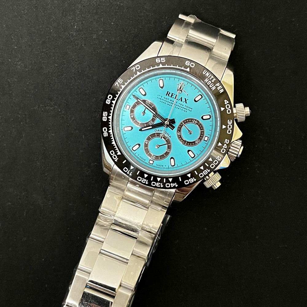 Turquoise chronograph · steel bracelet — exact supplier photograph