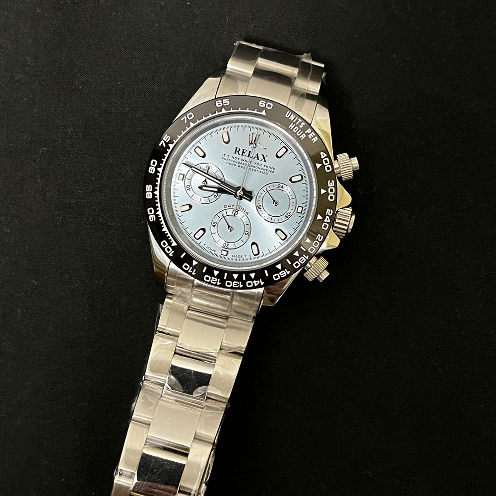 Pale blue chronograph · steel — exact supplier photograph